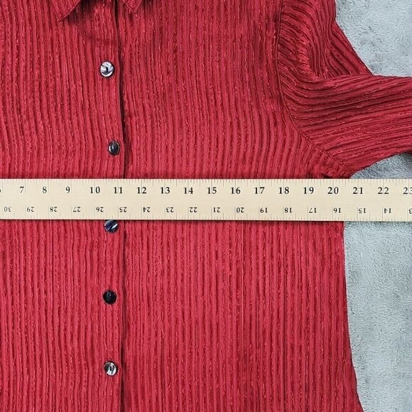 Coldwater Creek Shirt Womens Size PL Red 3/4 Sleeve Button-Up Textured Satin NWT - Picture 7 of 7